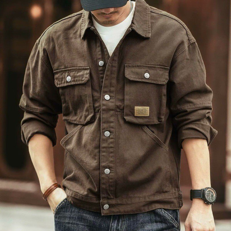 Men's Washed Collared Neck Cargo Jacket - S. M. & Co.
