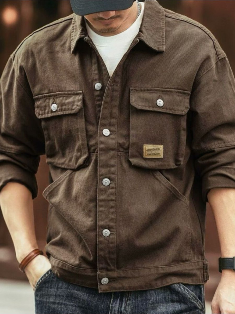 Men's Washed Collared Neck Cargo Jacket - S. M. & Co.