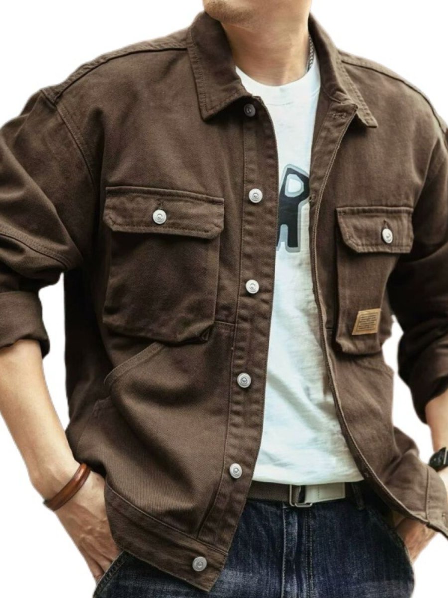 Men's Washed Collared Neck Cargo Jacket - S. M. & Co.