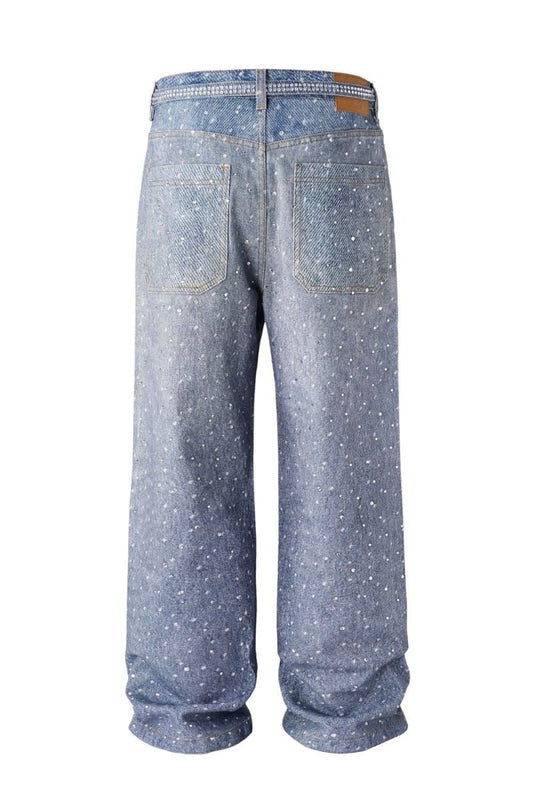 Men's Washed Rhinestone Jeans with Rhinestone Belt - S. M. & Co.