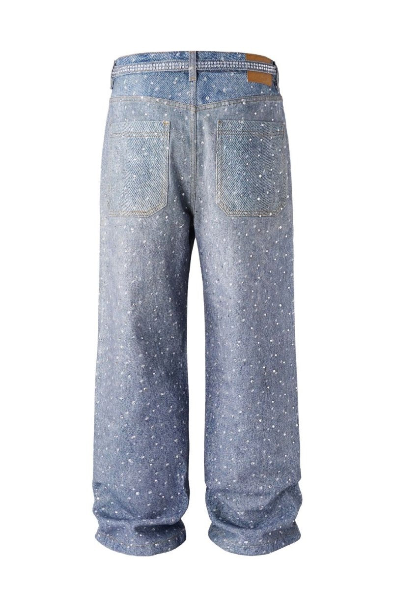 Men's Washed Rhinestone Jeans with Rhinestone Belt - S. M. & Co.