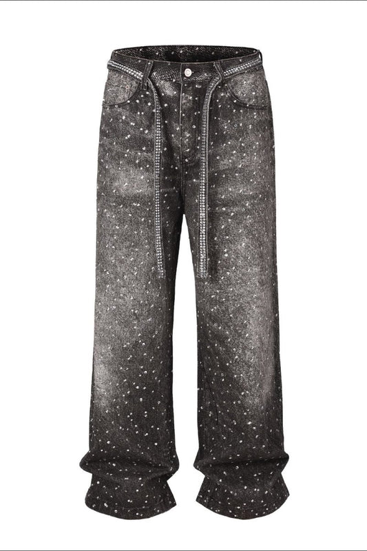 Men's Washed Rhinestone Jeans with Rhinestone Belt - S. M. & Co.