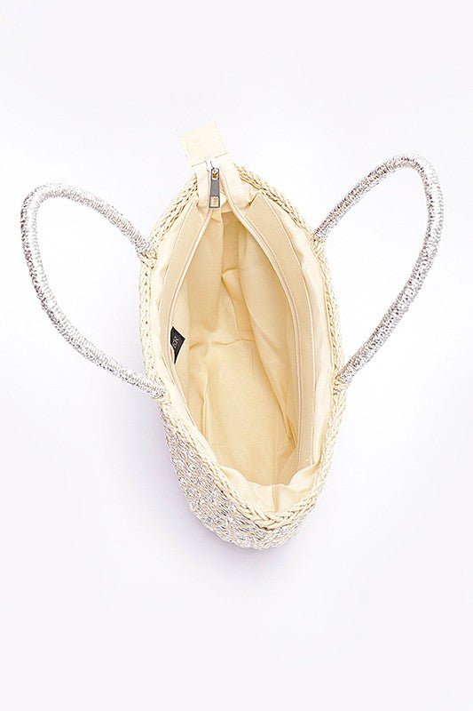 Metallic Faux Straw Basket Tote Bag - S. M. & Co. Tote Bag