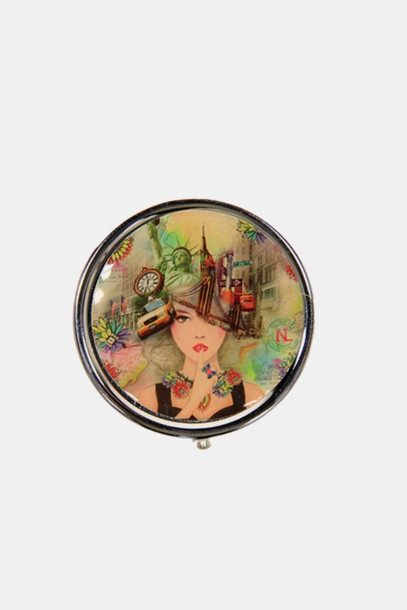 Nicole Lee USA Print Metallic Circular Large Pill Case - S. M. & Co.