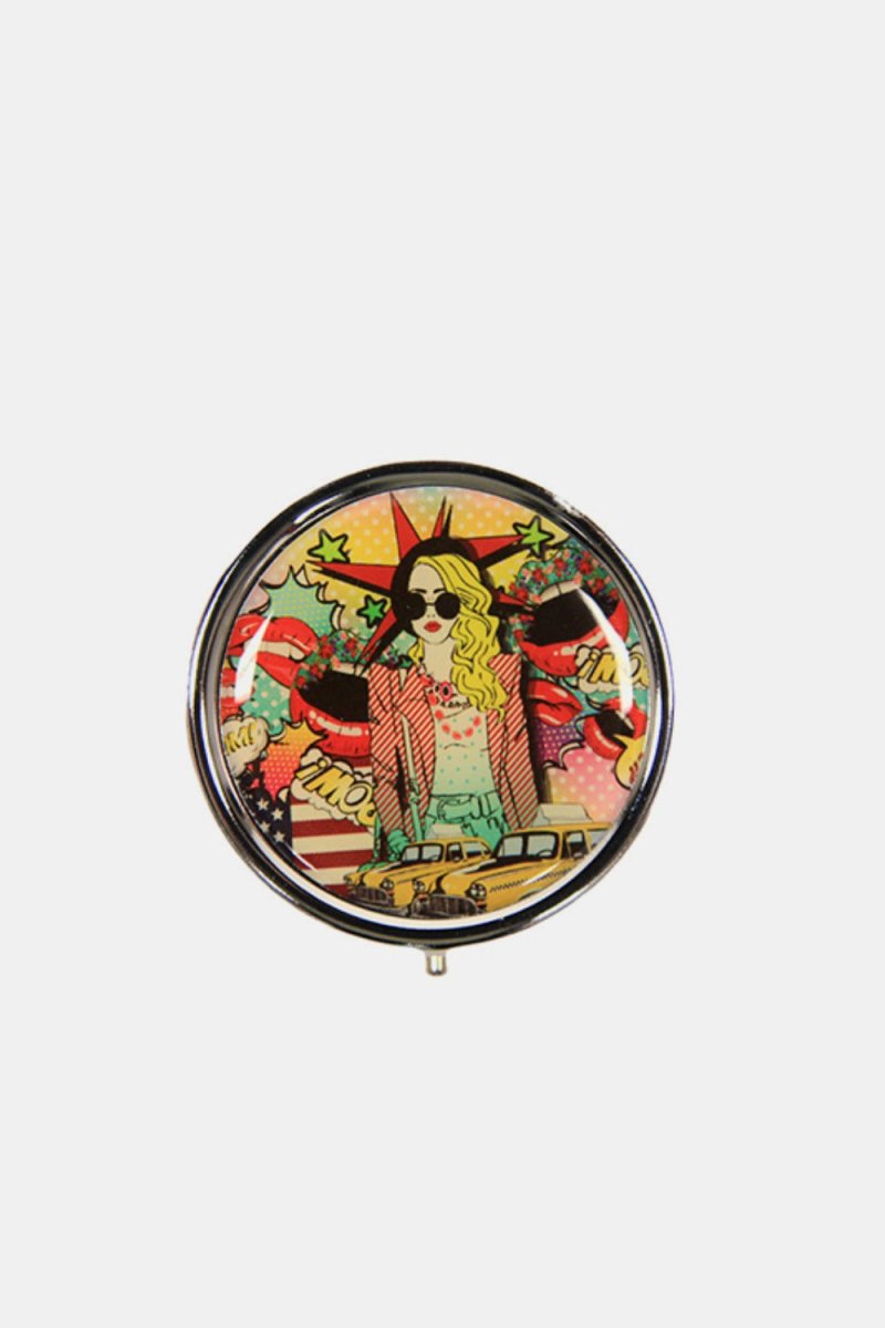 Nicole Lee USA Print Metallic Circular Large Pill Case - S. M. & Co.