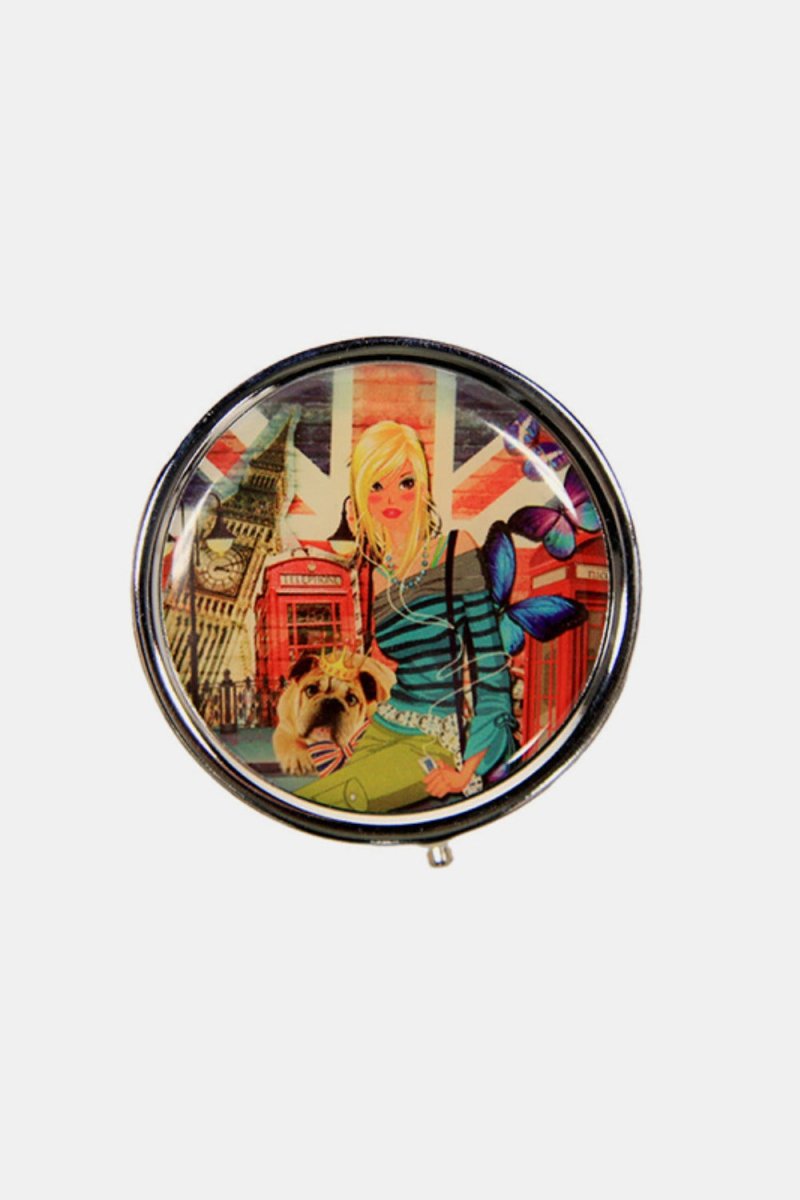 Nicole Lee USA Print Metallic Circular Small Pill Case - S. M. & Co.