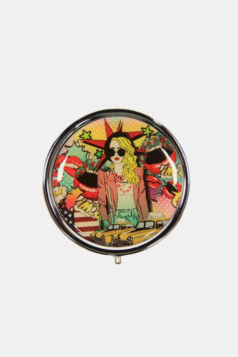 Nicole Lee USA Print Metallic Circular Small Pill Case - S. M. & Co.