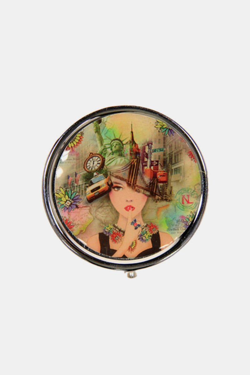 Nicole Lee USA Print Metallic Circular Small Pill Case - S. M. & Co.