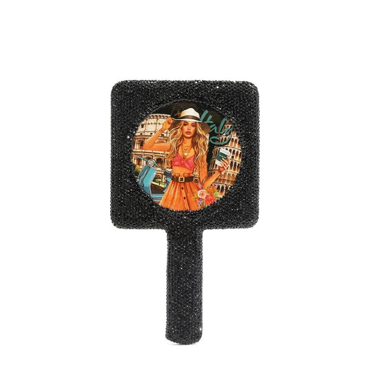 Nicole Lee USA Rhinestone - Encrusted Plastic Rectangle Hand Mirror - S. M. & Co.