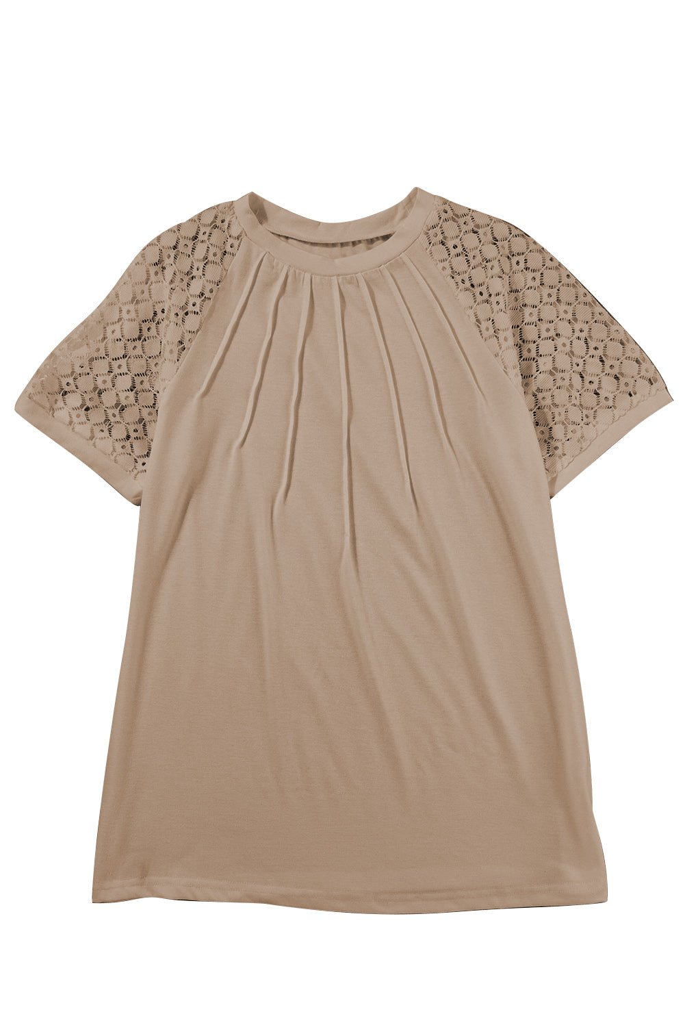 Pale Khaki Seamed Detail Contrast Lace Raglan Sleeve Tee - AnAs Market