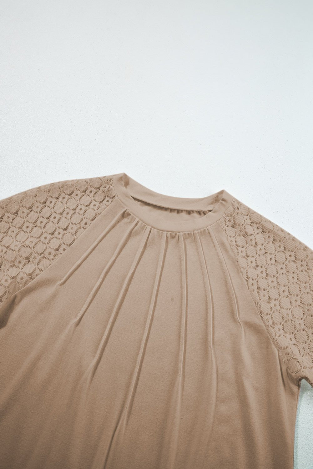 Pale Khaki Seamed Detail Contrast Lace Raglan Sleeve Tee - AnAs Market