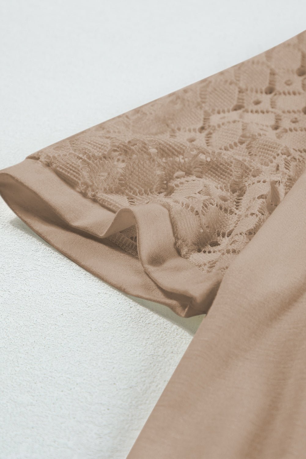 Pale Khaki Seamed Detail Contrast Lace Raglan Sleeve Tee - AnAs Market