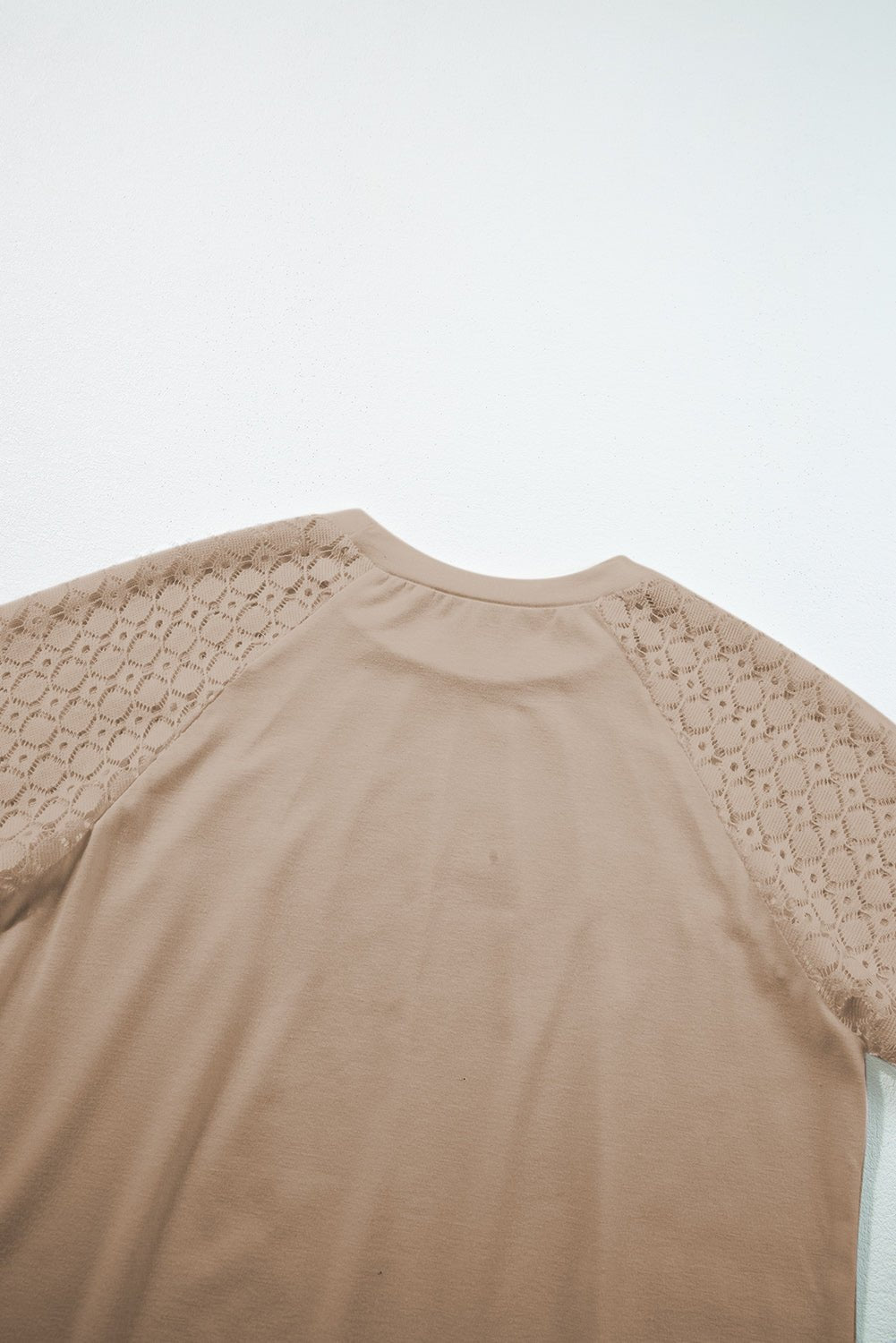 Pale Khaki Seamed Detail Contrast Lace Raglan Sleeve Tee - AnAs Market
