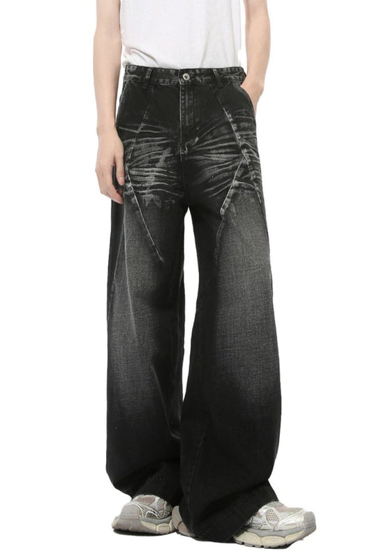 Washed Cat Whisker Straight Leg Jeans - S. M. & Co.