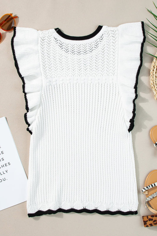White Crochet Eyelet Flounce Tank Top - AnAs Market