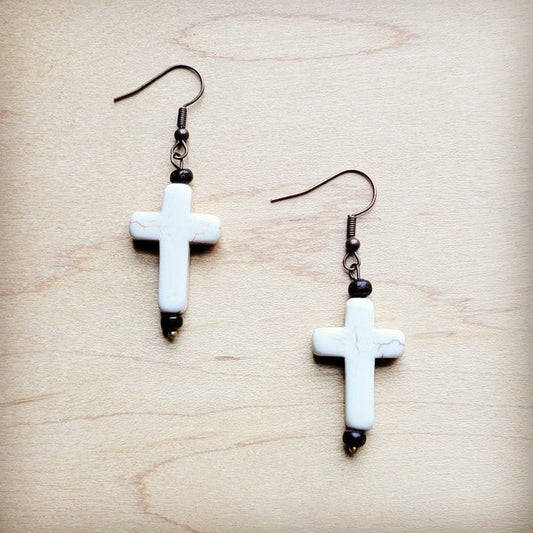 White Turquoise Cross Earrings - S. M. & Co.